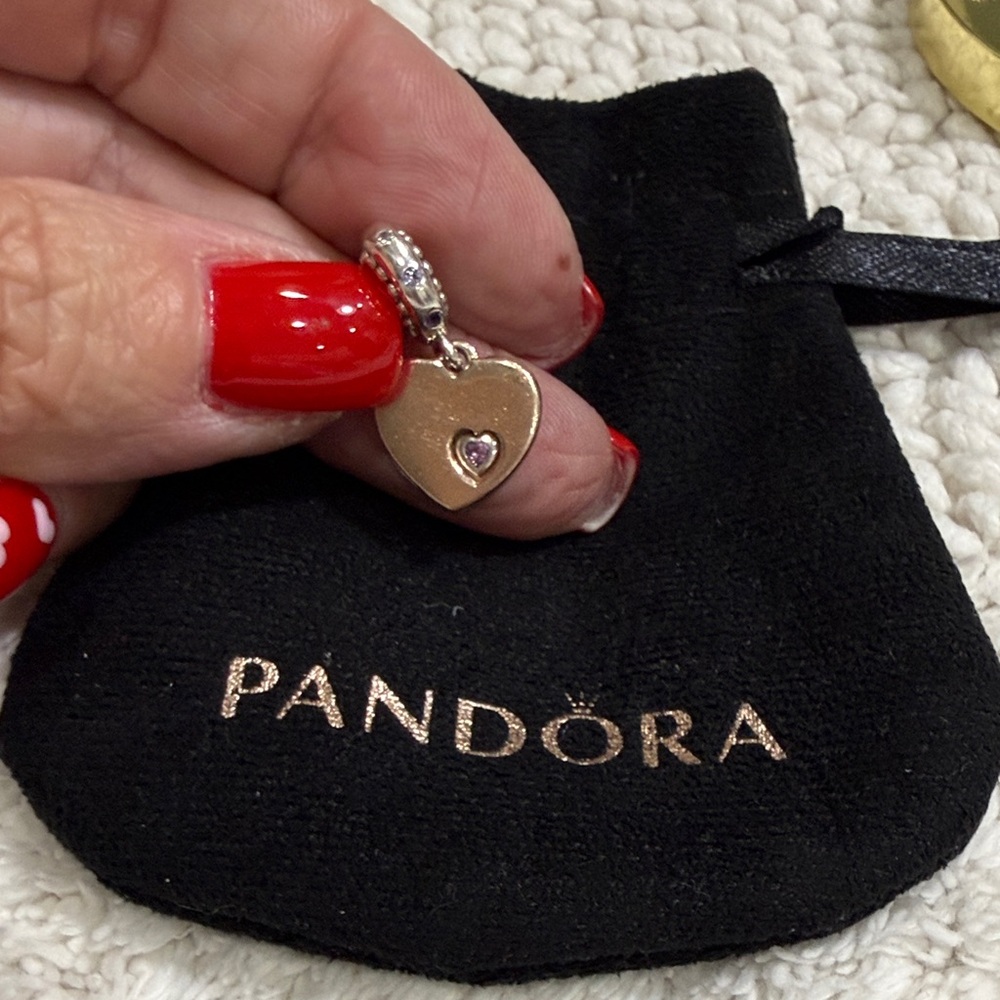 Pandora Gold Heart and Silcer Charm with Pink Accent